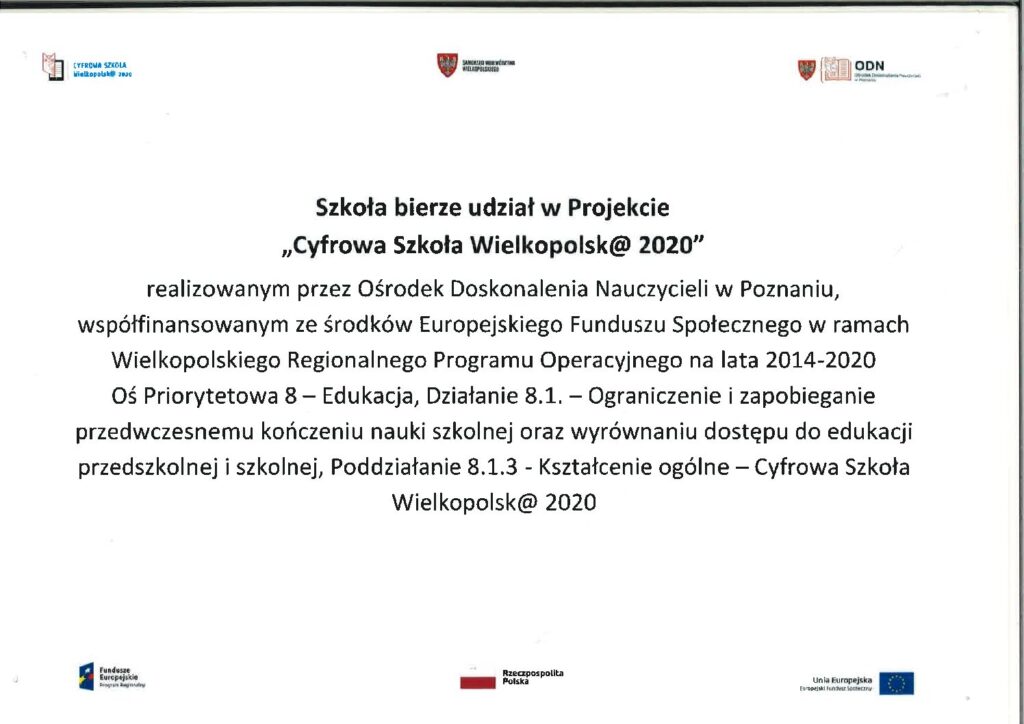 informacja o projekcie "Cyfrowa Szkoła Wielkopolsk@ 2020"