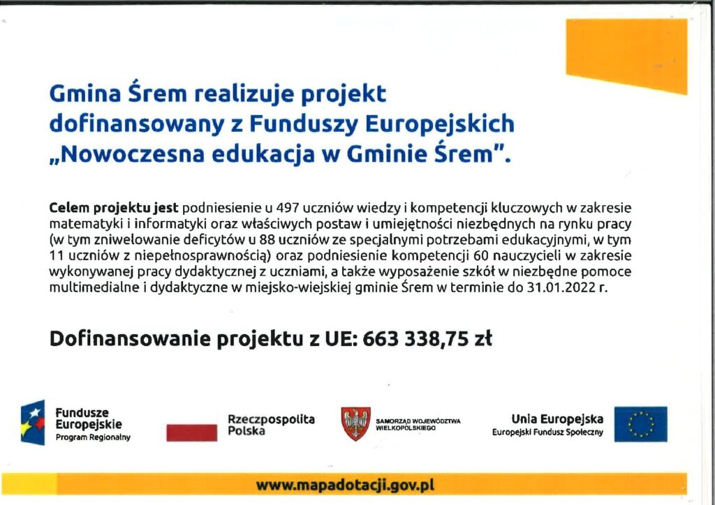 informacja o projekcie "Nowoczesna edukacja w gminie Śrem"