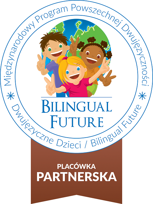 logo programu powszechnej dwujęzyczności - dzieci na tle kuli ziemskiej